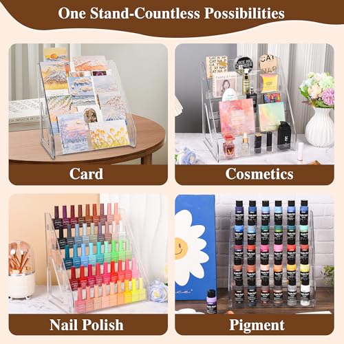 CELSOL 2 Pack Elevated 5 Tier Clear Acrylic Card Display Stand for Trading Cards, Sports Cards, Greeting Cards, Stickers – Slanted Holder for PSA Slabs, Vendors, Collectors & Retail (5 Tier 2 Pack)