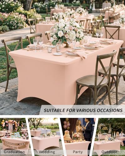 Fixwal Pink Stretch Table Cloth Rectangle 2 Pack 6FT, Spandex Fitted Table Covers Washable for Party, Trade Show, Banquet, Wedding, Buffet - color: Light Pink, size: 6 Ft