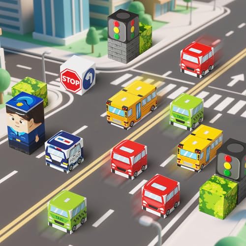 City Traffic Magnetic Blocks Set Travel Toys with Carrying Case | 35PCS STEM Toys for Kids Ages 3-8 Child-Safe with Fully Encased Magnets Car/Airplane Toddler Toy Birthday - style: City Traffic 35