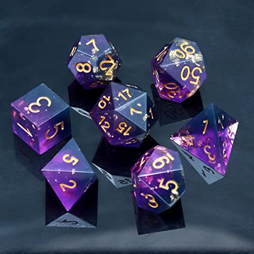 Haxtec DND Dice Set Sharp Edge Resin Dice with Dice Case Purple Black D&D Dice for RPG Role Playing Games Compatible with Dungeons and Dragons Gift War Series - color: Purple Gold