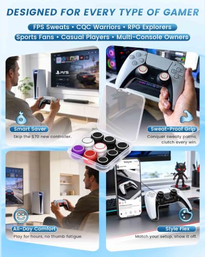 16-in-1 Performance Thumb Grips Joystick Caps for PS5/4/Xbox/Switch Pro, 3 Height Thumbstick Grips Covers (FPS, CQC, Skin) & 5 Anti-Slip, Ultimate Comfort & Control