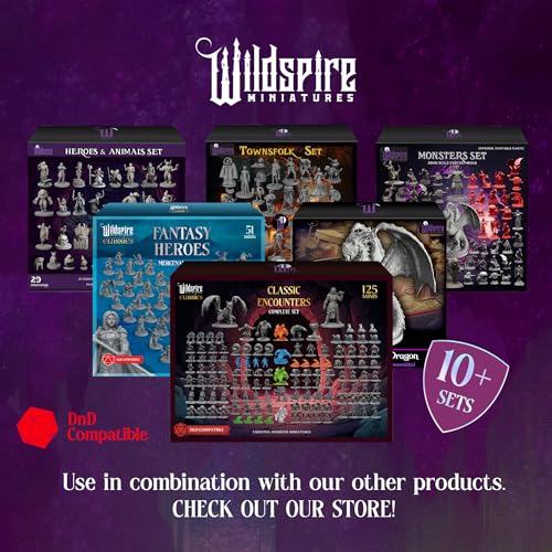 Wildspire Monsters Pack for DND Miniatures Booster Pack of 16 Bulk Monsters 28mm-32mm Scale Dungeons Dragons Accessories D&D Miniature DND Minis D D Figures Starter Set Tabletop Pathfinder Set