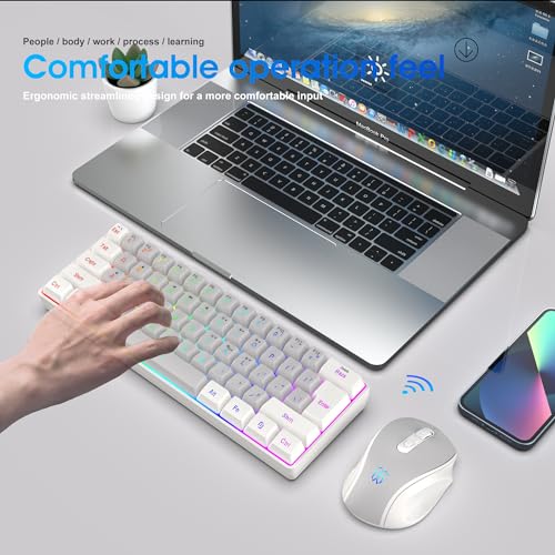 Snpurdiri 2.4G Wireless Gaming Keyboard and Mouse Combo, Include Mini 60% Mechanical Feel RGB Backlit Keyboard, Ergonomic Vertical Feel Small Wireless Mouse(White and Grey) - color: White Grey Combo