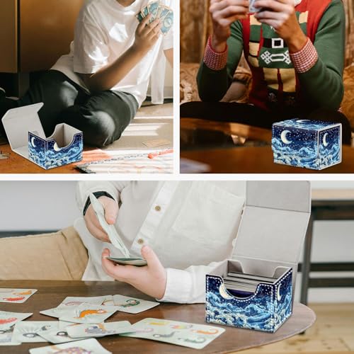 Card Game Storage Box TCG Deck Box MTG Card Box Organizer Trading Card Case Commander Deck Box TCG Card Storage Box Magnetic Closure Creative Pattern Up to 200 Cards, Blue Sky,Sea,Moon - color: Blue Sky,Sea,Moon