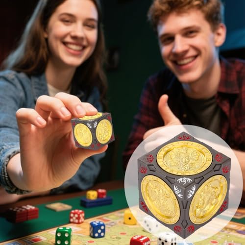 DND Spinner Dice, Polyhedral Rotating Game Dice, D&D Metal Dice | 7-in-1 Metal Dice Set, 3D Relief Design, D&D Gifts, RPG, MTG, Role Playing Board Game Accessories, with Box, Dark Grey & Gold - color: Dark Grey & Gold