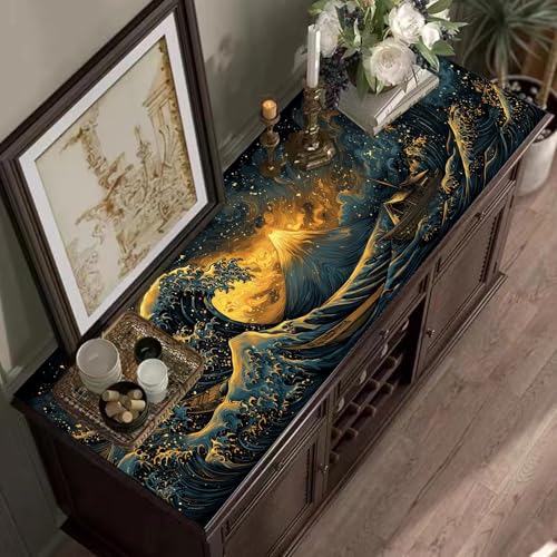 Extended Gaming Mouse Pad, Large Mouse Mat 3 mm Nature Rubber Base Mousepad with Stitched Edges, Non-Slip Desk Mat for Office Home Great Gift 31.5x11.8 Inch (Great Wave 2) - color: Great Wave 2