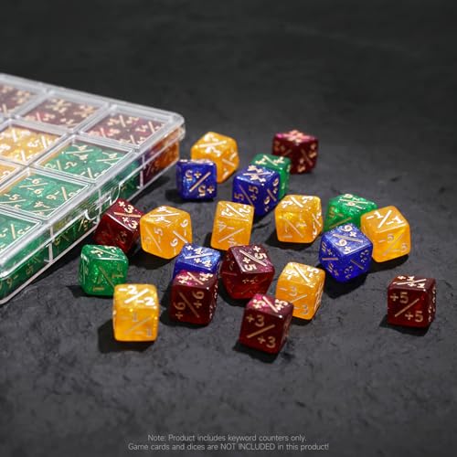 SIXPOINTS 48Pcs 12mm MTG Counter Dice Plus 1 Life Counters +1/+1 Tokens 4 Color 6 Sided Dice Set with Case for Magic The Gathering, MTG, TCG, Card Games Accessories (Blue &Yellow &Red &Green) - color: Blue &Yellow &Red &Green