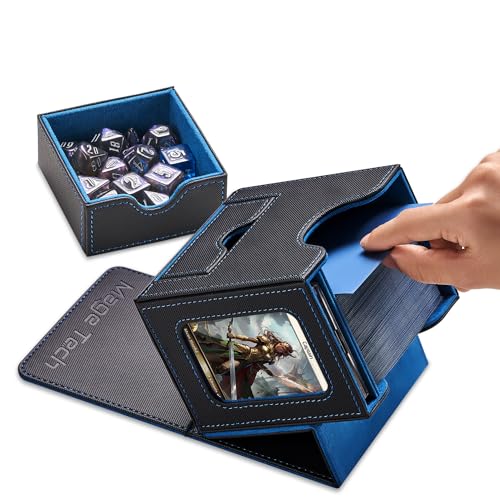 Mage Tech Card Deck Box for MTG Commander - Patented Design, Commander Display, Fits 100 Double-Sleeved Cards, 35pt Card Brick & Dice Tray - Black/Blue - color: 2. Enigma (Black/Blue)
