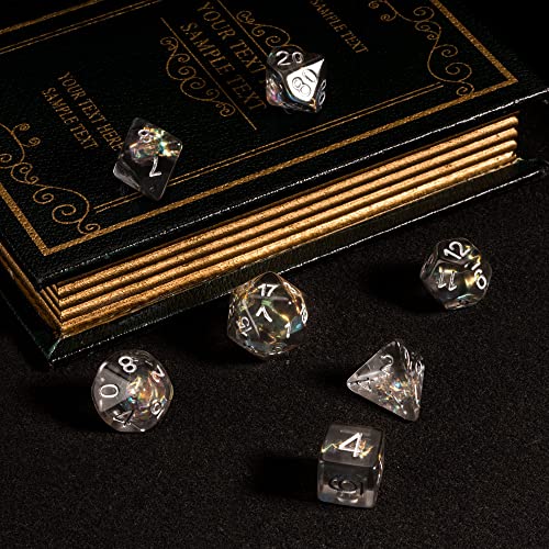 UDIXI Polyhedral Dice Set, D&D Dice Iridescent Inclusion for Tabletop Game | Velvet Storage Bag, DM Gift, for Dungeons and Dragons Role Playing Games Board Games - color: Black