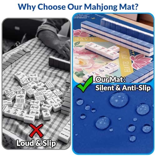 Mahjong Mat - 31.5" x 31.5" Anti-Wrinkle Mahjong Mat for Table, Anti Slip Noise Reduction Gaming Mat with Carrying Bag, for Mahjong/Board Games/Poker/Dominoes/Card Games (Blue) - color: Blue