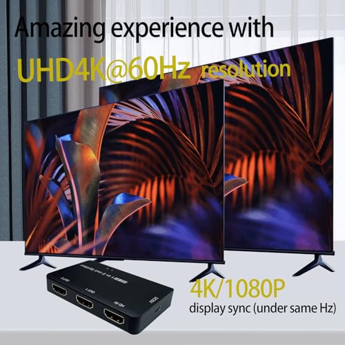 hdmi Splitter 1 in 2 Out - 4k hdmi Splitter 1x2 for Dual Monitors and tv, Supports high-Speed 2 Monitors in 1 Computer(4K 1 in 2)