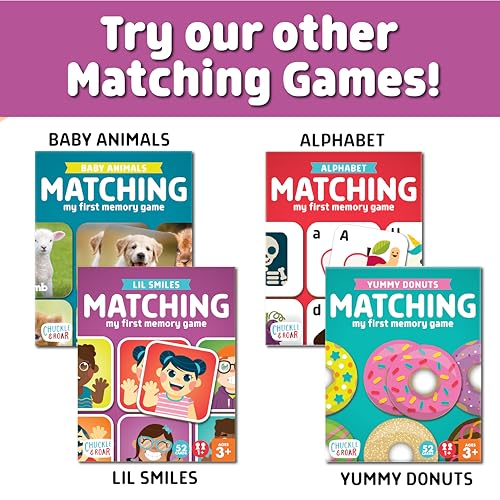 Chuckle & Roar Lil Smiles Matching Memory Game – Preschool Concentration Board Game with Friendly Faces, 3 Themed Decks (at Home, Outside, On-The-Go), 180 Cards, 2–6 Players, Ages 6+ - color: Lil Smiles