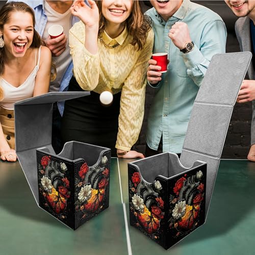Heart Flower Card Deck Box, MTG Commander Deck Box Card Deck Case for Trading Cards, 100+ Sleeved Cards with PU Leather Magnetic Card Storage Box for TCG CCG Magic Cards - color: Card Deck Box-596