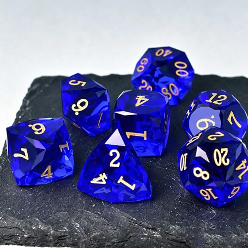 Prism Stone Dice Set D&D, 7-Piece Crystal Glass Gemstone DND Dice Set, Polyhedral RPG Crystal Dice for Dungeons and Dragons, Stone D4 D6 D8 D10 D% D12 D20 Dice - color: Prism Blue