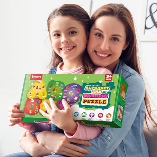 SYNARRY Number and Alphabet Puzzles for Kids Ages 3-5, ABC Learning for Toddlers Ages 3+, Preschool Activities Letter Puzzles Montessori Educational Toys Gifts for 4 5 6 7 8 Year Old Boys Girls - style: ABC+numbers(special-shaped)