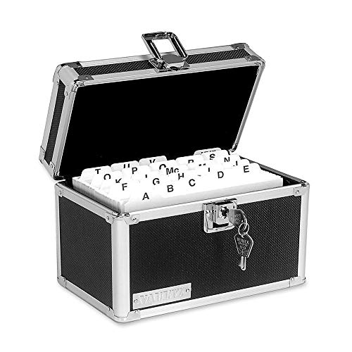 Vaultz Lockable Index Card Holder - Flash Card Organizer for Recipes, Passwords or Studying Holds 450 4x6 Notecards - Index Card Box Study Accessories, Black | Combination lock keeps notecards secure, great for recipes, passwords or studying, durable and