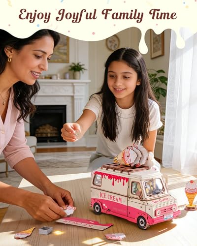 3D Wooden Puzzles for Adults - Ice Cream Truck Model Kit DIY Building Set, 290pcs Wood Craft Home Desk Decor, No Glue Needed Creative Gift for Family and Friends