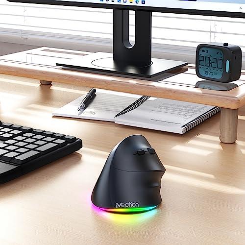 MEETION Ergonomic Mouse Wireless, RGB Backlit Vertical Mouse, 4 Adjustable DPI Rechargeable Mice for Bluetooth(5.2 + 3.0) & USB, for Mac/Windows/PC/Tablet/iPad, Black - color: Right Black