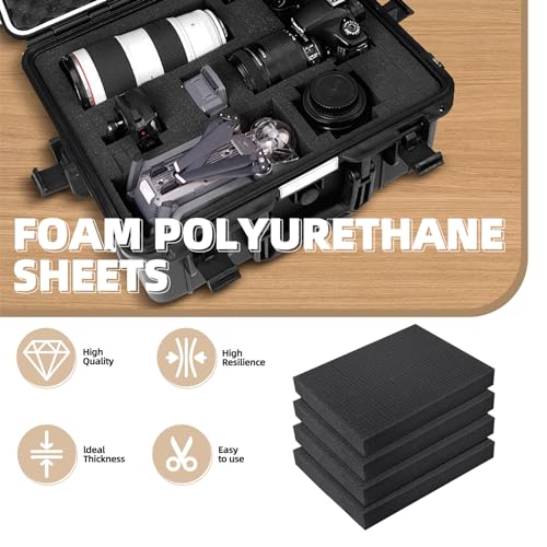 4 Pack Pre-Cut Pick & Pluck Polyurethane Foam Sheets,16×12×2in Gun/Game/Tool Box Protective Insert Foam