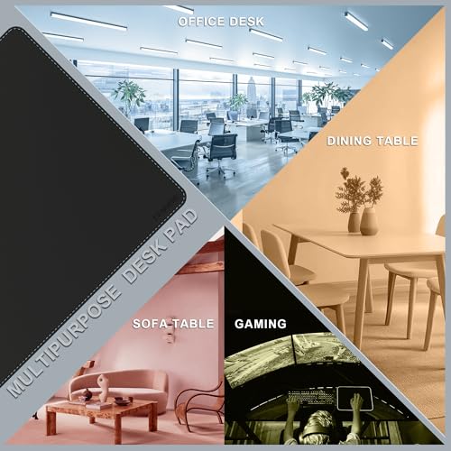 CENNBIE Leather Desk Mat - 43.6" x 16" Oversized Mouse Pad, Black | Premium stitched edges resist wear. Easy to clean. Protects desk from spills, stains ,scratches. Smooth glide. Office & home. - color: Black, size: 43.6" x 16"