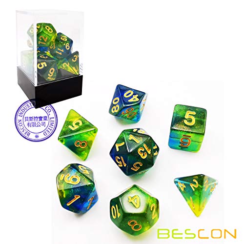 Bescon New Moonstone Dice Azure Stone, Polyhedral Dice Set of 7 - color: Azure Stone