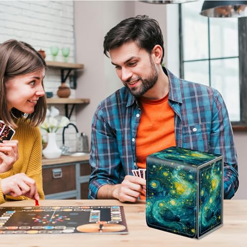 Card Deck Box for Trading Cards,MTG Commander Deck Box Fits 100+ Single Sleeved Cards,Leather Magnetic Card Storage Box for YuGiOh TCG CCG Cards,Green Starry Night - color: Green Starry Night