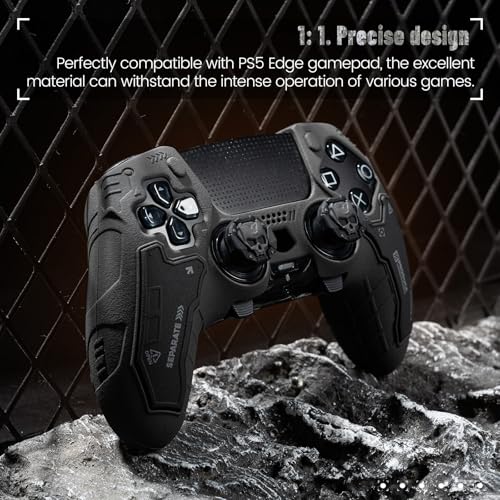 GesTac Tactical Skin Set for PS5 Edge Controller, Anti-Slip Silicone Protective Cover Skin Case Compatible with PS5 Edge Wireless Controller with 2 Thumb Grip Caps - Ghost Gray - color: Ghost Gray