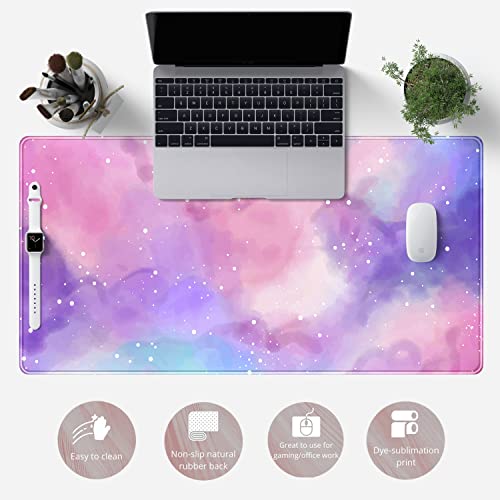 Desk Pad Purple Starry Sky Cute Gaming Mouse Pad Galaxy Gamer Girl Cute Pink Desk Decor Keyboard Desk Mat, Stitched Edges Desktop with Stitched Edges Non-Slip Large Computer Mat 31.5x15.7 in | Cute Pink Desk Decor Keyboard Desk Mat, Stitched Edges Desktop
