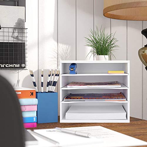 EMERIT 4-Tier Adjustable Paper Organizer, Large Capacity Desktop Organzier for Textbooks/Magazines/Office Files, Wooden Dividers, 7 lbs per Shelf, White - color: 4 Tier-white