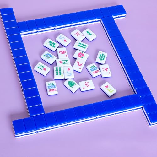 Jongyance American Mahjong Tile Set(Blue) with Carrying Bag and Accessories, 160 Acrylic Engraved Mahjong Tiles - color: Blue