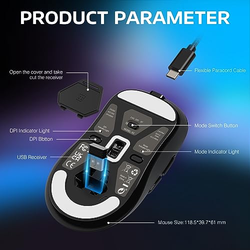ATTACK SHARK X3 Wireless Gaming Mouse, 49g Ergonomic Computer Mouse, Triple Modes PAW3395 26K DPI Optical Sensor, 200h Battery Life, Programmable Buttons, Gaming Accessories for PC/Laptop/Mac (Black) - color: Black