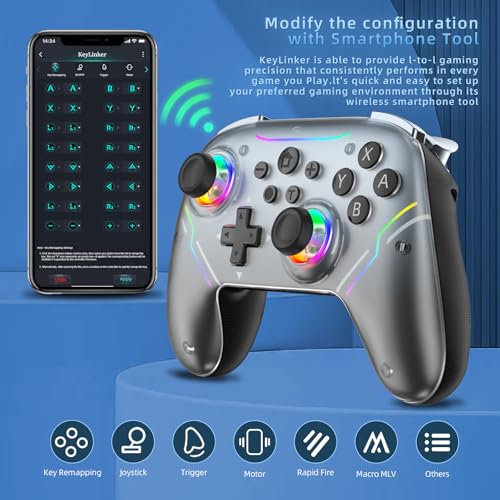 JDDWIN Wireless Controller for Switch 2/Switch/PC/Steam Deck, Hall Effect Joysticks & Triggers/Wake-up Function, Gamepad with RGB Light /Turbo/Programmable/ Dual Vibration Bluetooth USB Adapter for PC (Black) - color: Black