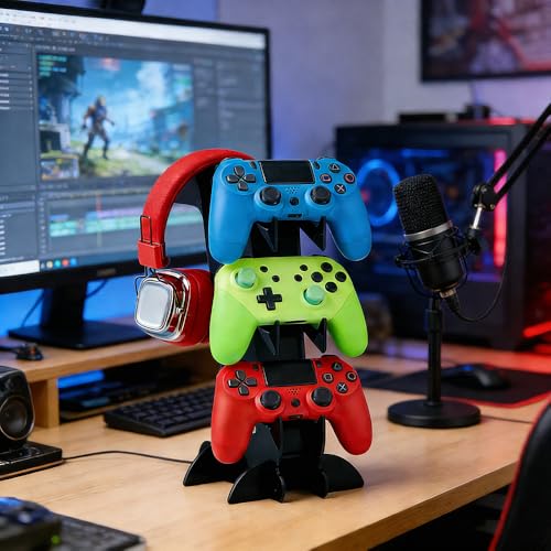 3-Tier Game Controller & Headphone Stand, Black Acrylic Storage Rack, Compatible with PS5/PS4/Xbox Series X/S/Switch Pro Controllers, Desktop Organizer for Gaming Accessories - size: 3-Tiers Black