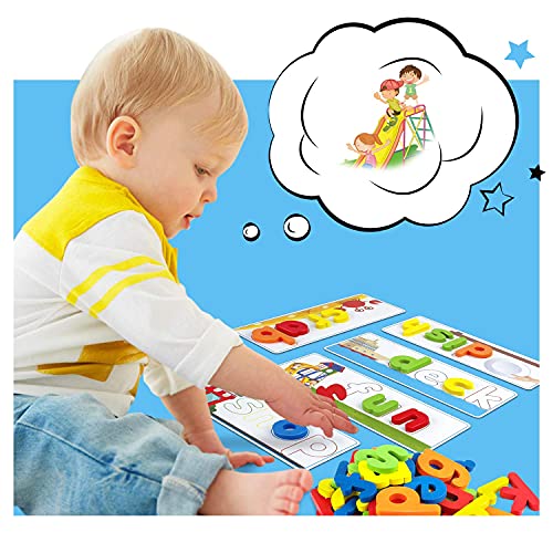 Officygnet Learning Toys for 3 4 5 6 Years Old Boys and Girls, See & Spell CVC Word Builders with Alphabet Cards for Kids Ages 3-5, Matching Letter Game for Preschool Toddler Learning Activities
