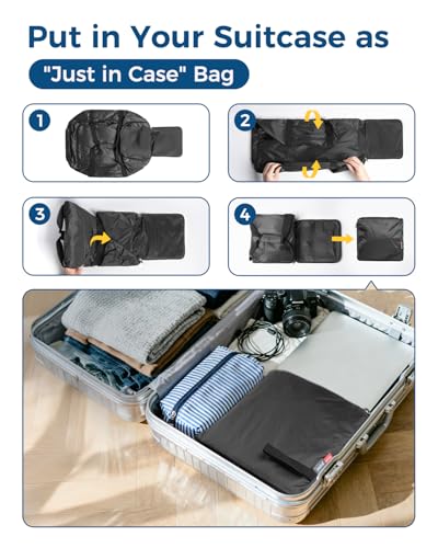 pack all 65L Foldable Travel Duffel Bag, Shoe Compartment Weekender Bag | Ultralight, Packable, Water Resistant, Tear Resistant Nylon, Detachable Strap, Luggage Sleeve, For Travel, Camping, Black - color: Black, size: 65L