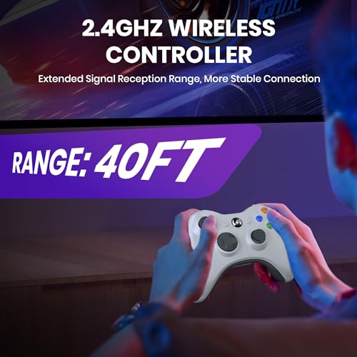 KIWITATA Wireless USB Controller for Xbox 360 & Slim/PC - 2.4GHz Enhanced Upgraded Remote Joystick Gamepad Controller Compatible with Windows 7/8/10/11 White
