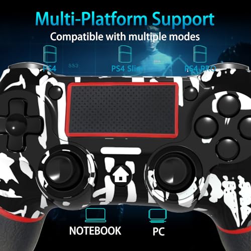 SZYUYU Wireless Controller for Ps4 Romote Compatible with Ps4/Slim/Pro/Windows PC, Controller for Ps4 with 3.5mm Audio Jack, Touch Pad,Six Axis Motion Control, Charging Cable (Black Skull) - color: Black Skull