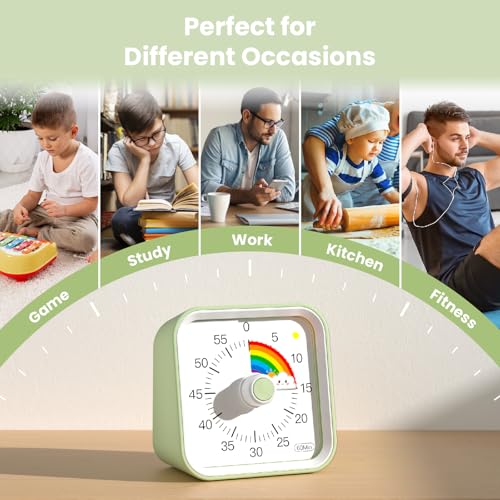 Visual Timer for Kids, Rainbow Timer with Pause Function, Green | Cute Silent Timer for Classroom, ADHD, Kitchen, Toddlers, Study, Alarm 3 Volume Levels, Light Indicator, Easy to Use - color: Rainbow Green