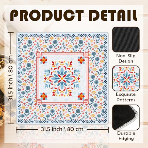 Blue and Red Floral Chinoiserie Mahjong Mat 31.5 x 31.5 in, Oriental Chinese Non-Slip Noise Reduction Gaming Mat for Table American Mahjong Poker Board Games Card Games Dominoes - color: Red & Blue Pattern Mahjong Mat