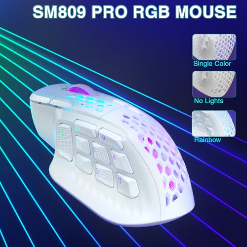 SOLAKAKA SM809 Pro Gaming Mouse with 9 Side Buttons,24000 DPI RGB Mouse for Gamer,16 Programmable Macros MMO Mouse (Wireless, 1-white2) - color: 1-white2