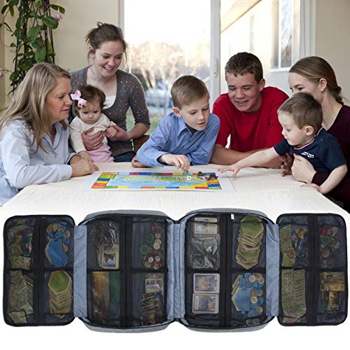 Board Game Carrying Case with 18 Pockets for Board Games, Pieces, Tokens, Cards and More, Expandable Board Game Storage Solution for Travel, Party, Gathering