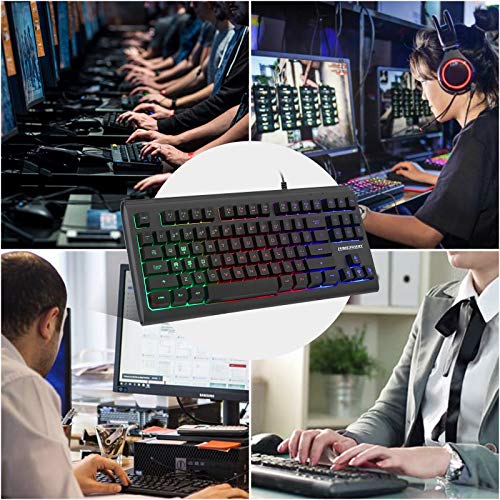 Lumsburry Computer Keyboard, 87 Keys Compact Wired USB Keyboard with Rainbow LED Light Up Backlit for PC Gaming Laptop Teclado Gamers Office Working