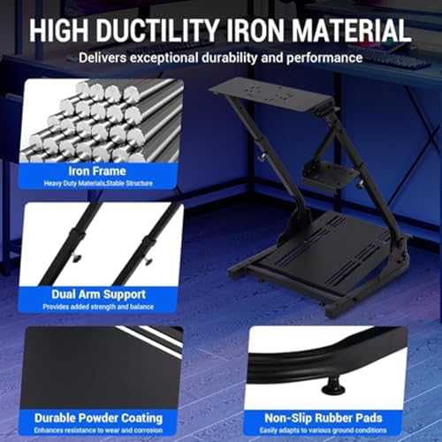 Adjustable Foldable Racing Wheel Stand with Reinforcement Bars for Enhanced Driving Simulation,