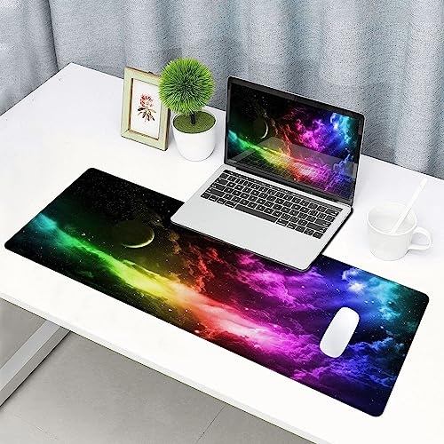 Mouse Pad Gaming, Large Mouse Pads for Desk, Keyboard Mouse Mat Desk Pad, Non-Slip Rubber Base with Stitched Edges Mousepad, 31.5x11.8in Colorful Galaxy - color: 09 Colorful Galaxy
