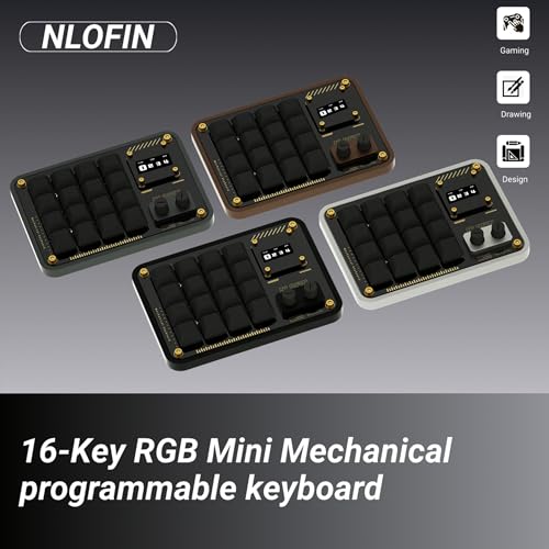 Double Knob Custom Macro Pad Programmable Designer Mini Keyboard 16 Keys with Screen (Black,KB16) - color: Black, size: 16-Key