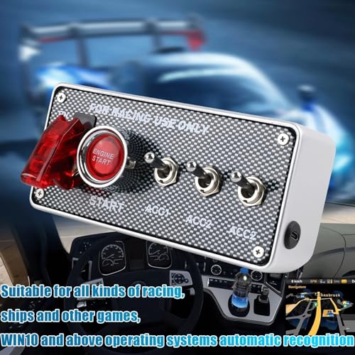 4 +1 Rocker Switch Panel for USB Simulator Racing Games; PC Carbon Fiber Ignition Switch Panel Carbon Fiber for Assetto Corsa Engine Start Stop Push Button Box Dirt Rally2