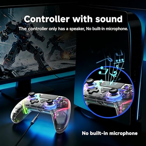 ASRVA Wireless Controller for PS5/PS5 Pro/PC, Hall Effect Joysticks & Triggers (No Drift), 2 Back Buttons, RGB, Translucent Design, Dual-Mode, Compatible with iOS/Android - color: Translucent