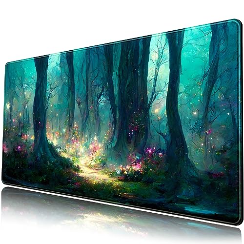 Forest Desk Mat Blue Green Mouse Pad Large Laptop Computer Keyboard Mouse Mat Gaming Mousepad XXL 31.5''X 15.7'' Deskpad Deskmat Cute Desk Pad - color: A Green Forest