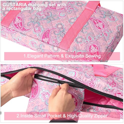 American Mahjong Game Set, 166 Pink Tiles (1.2”), 4 All-in-One Color Rack/Pushers & Drawstring Bag, Complete Mahjong Sets with Pink Printed Carrying Bag and Mahjong Tile Set Accessories - color: Pink