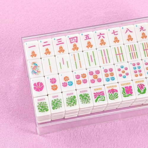Soulchen 160 Pink Kaleidoscope American Mahjong Tile Set with Acrylic Storage Box & Dice 1.2" 3D Engraved Tiles for Adults Friends Family Game Night Mahjong Travel Size Chinese Game Gifts - style: Kaleidoscope